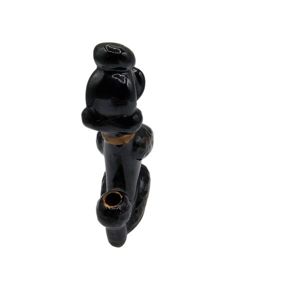 Vintage Ceramic Black Gold Poodle Pen Holder japan dog figurine desktop redware - Picture 3 of 6